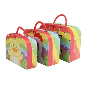 Custom Cute Pig Print Kids Gift <b>Box</b> with Handle, Rainbow Paper Suitcase <b>Box</b> for Children <b>Party</b> - Product Image 3