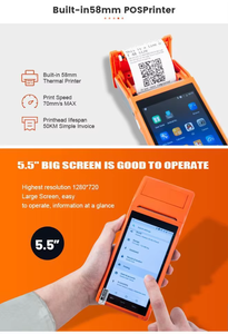 Terminal de point de vente portable Android SDK 5,5 pouces, caisse enregistreuse mobile, imprimante PDA portable, <span class=keywords><strong>lecteur</strong></span> de scanner NFC, Wifi 4G USB - Product Image 5