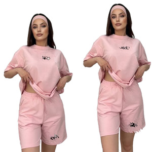 Conjunto de Tops y Shorts Holgados con Estampado de Letras para Mujer, Ropa Deportiva Casual de Verano, por Encima de la Rodilla, de Poliéster y Algodón, Cuello Redondo - Product Image 3