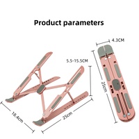 Support pour ordinateur portable pliable, stable, moderne, réglable en hauteur, en alliage d'aluminium durable, rose, dix vitesses, réglage multi-angles, portable