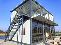 Villa loft à deux étages, maison conteneur préfabriquée pliable de 20 pieds, balcon, terrasse, verre isolant, acier, bord de rivière, personnalisable OEM ODM