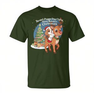 T-shirt de Noël avec un chiot Beagle montant sur un renne du Père Noël - Product Image 2