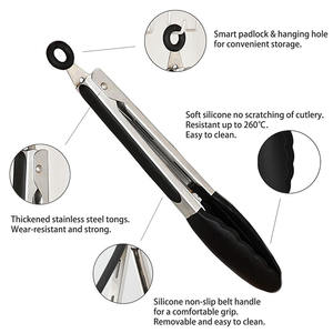 Heat Resistant Silicone <strong>Kitchen</strong> <strong>Tongs</strong> Non-Slip Food <strong>Tongs</strong> Stainless Steel Handle Cooking <strong>Tongs</strong> With Locking Clip - Product Image 5