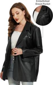 Cappotto da <span class=keywords><strong>donna</strong></span> da motociclista da Moto oversize giacca <span class=keywords><strong>Blazer</strong></span> in ecopelle con motivo solido con decorazione a bottone alla moda in <span class=keywords><strong>pelle</strong></span> sintetica vegana - Product Image 3