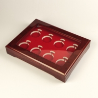 Boîte à pièces en bois brillant avec couvercle en acrylique transparent, doublure en velours rouge, logo personnalisé, 8 compartiments, boîte de présentation pour collection de pièces, cadeau souvenir
