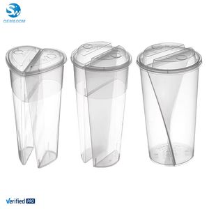 Desechable transparente de grado alimenticio PP 2 Twin Couple Share Enjoy doble vaso de plástico vaso dividido con tapa - Product Image 1