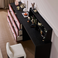 Commode de rangement en bois massif de style mi-siècle, avec blocs de couleur, en forme de L, intégrée, avec table de maquillage rétractable en laque rétro