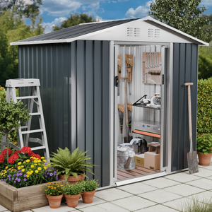 Abri <span class=keywords><strong>de</strong></span> jardin en métal gris avec <span class=keywords><strong>porte</strong></span> coulissante 6x4 pieds, résistant aux intempéries – Offre spéciale - Product Image 1