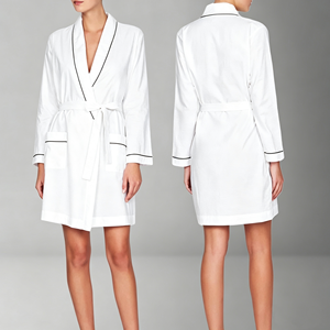 <span class=keywords><strong>Peignoir</strong></span> Kimono Léger et Doux pour <span class=keywords><strong>Femme</strong></span>, 100% <span class=keywords><strong>Coton</strong></span> Biologique Uni, Col en V, Manches Longues, Bordé, Fabrication Usine - Product Image 1