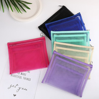 Vente en gros 3 en 1 Pochette en maille transparente bon marché Organisateur de pinceaux de maquillage Ensemble promotionnel de 3 pièces Mini pochette à cosmétiques à fermeture éclair en maille