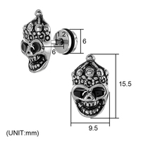 Boucles d'oreilles clous en acier chirurgical 316L, motif crâne couronne royale, plaqué or PVD, bijoux de piercing pour tragus et hélix, style tribal et squelette