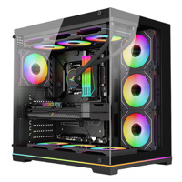 Kamar Kaca Dua Sisi dengan Pemandangan Laut, Lampu Strip RGB Transparan di Seluruh Sisi, Mendukung Desktop Game E-sports Vertikal Berpendingin Air 360 Derajat