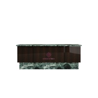 Buffet en marbre vert Alpi naturel avec rangement et portes en bois laqué brillant pour salon et salle à manger