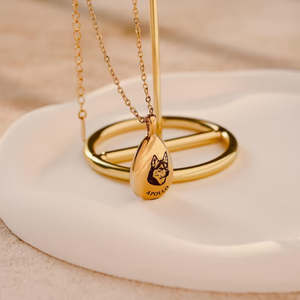 QIUHAN Collana con Ciondolo a Goccia in Acciaio Inossidabile, Incisione <span class=keywords><strong>Nome</strong></span> e Ritratto, Porta Ceneri, Regalo Anniversario 'My Love', Urna Personalizzata per Animali Domestici - Product Image 3