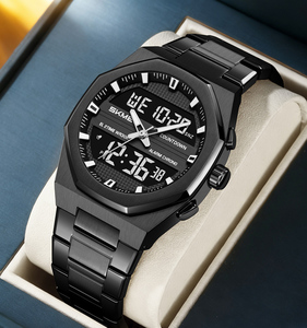Orologio Sportivo da Uomo SKMEI 2624 con Doppio Display, 3 Fusi Orari, Cronografo, Cinturino in Acciaio Inossidabile, Orologio di Lusso in Lega - Product Image 4