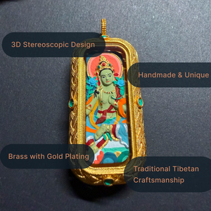 Ciondolo Tara Verde: Dipinto a Mano, Placcato in Oro. Purificazione Profonda e Manifestazione Rapida. - Product Image 2