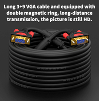 Câble VGA 3 + 9 VGA vers VGA mâle vers mâle plaqué or 15PIN avec ferrite pour moniteur d'ordinateur HDTV 1.5m-50M