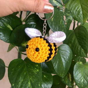 Handmade Knitting Crochet Bee Keyrings Bee Charms Crochet Bee Keychain Yellow Black Stripes White Wings Round Animal <b>Key</b> <b>Ring</b> - Product Image 5