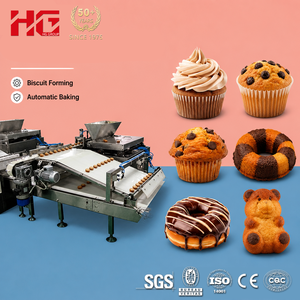 Ligne de fabrication entièrement automatique de beignets et de cupcakes HG, ligne de transformation de beignets et de cupcakes avec <span class=keywords><strong>four</strong></span> tunnel multi-zones SUS304 SGS - Product Image 1