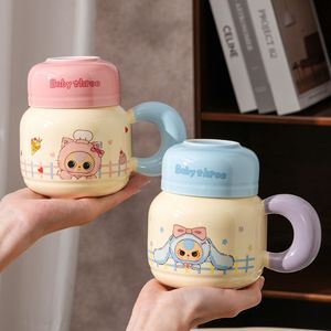 Mug en céramique à trois compartiments pour bébé avec couvercle et poignée, idéal pour le petit-déjeuner, le café, le lait à la maison, cadeau d'anniversaire parfait pour les couples et les enfants - Product Image 1