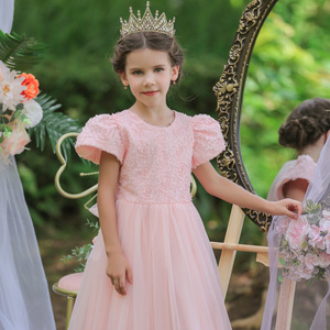 Vestido de princesa para niños, vestido de tul rosa, vestido de fiesta con cuello redondo, vestido de niña de las flores, verano 2022 - Product Image 3