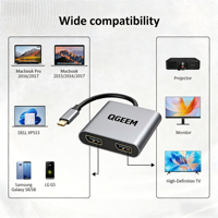 QGeeM USB-C ke Dual DisplayPort1.4 Adapter 2-in-1 Tipe C HUB MST Single 8K30Hz 4K144Hz YUV422 Dual 4K60Hz Cangkang Aluminium untuk PC