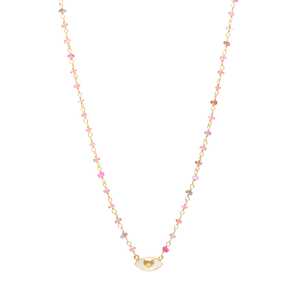 Collar con cuentas de turmalina rosa con abalorio de corazón de esmalte blanco en plata de ley 925 chapada en oro - Product Image 1