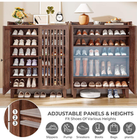 Meuble à chaussures moderne en noyer avec étagères réglables et portes à lattes respirantes – Rangement d'entrée en bois pour appartement et hôtel (vente en gros)