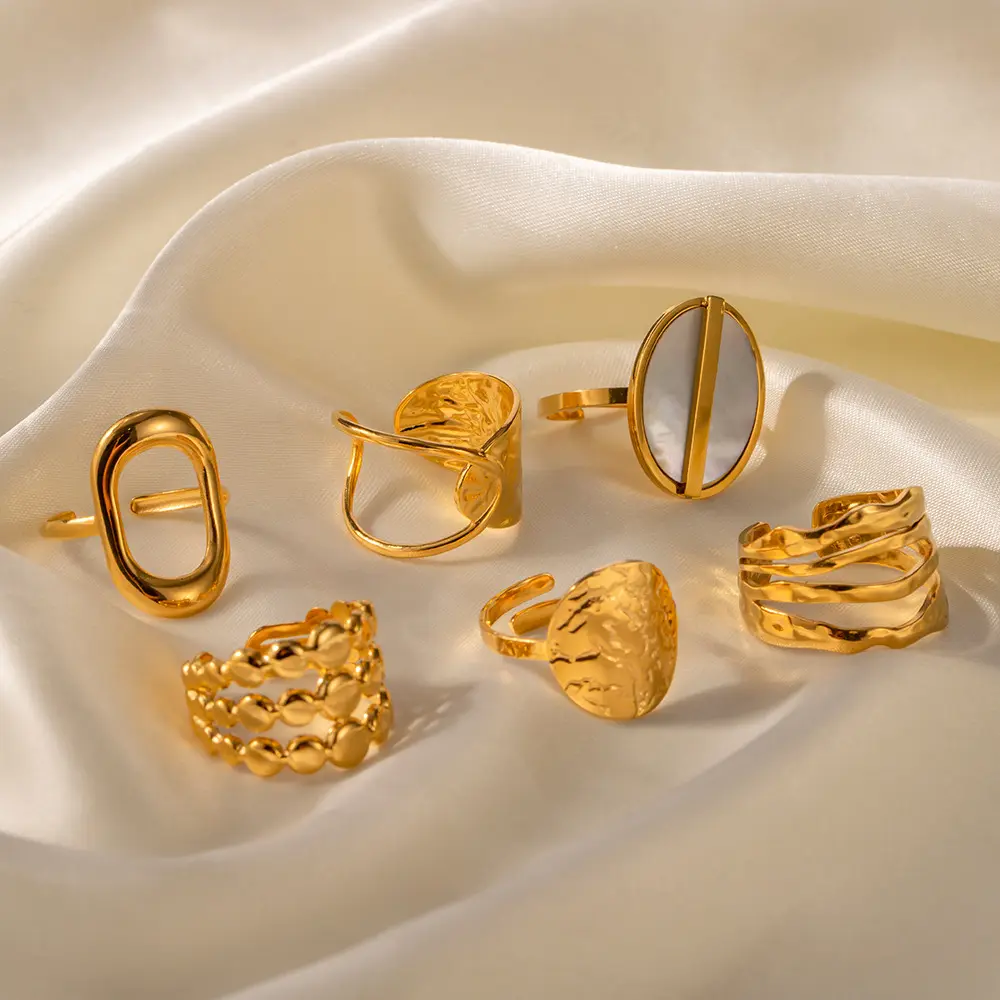 Французские Ретро дизайнерские золотые нерегулярные открытые кольца из нержавеющей стали 316l геометрические Регулируемые кольца для женщин