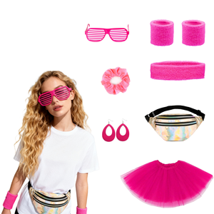 PESENAR 80s-90s Neon Polyester Costume Set avec Jambières Yoga Bandeau Bracelet Fanny Pack pour Femmes - Product Image 1