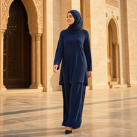 Ensemble deux pièces musulman pour femme, tunique décontractée chic à manches longues et pantalon large longueur ras du sol, vêtements modestes, vente en gros personnalisée