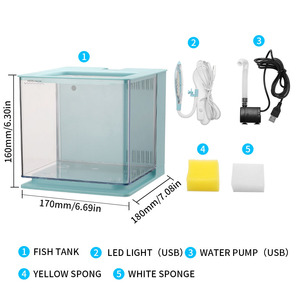 Xách Tay Mini <span class=keywords><strong>Betta</strong></span> Fish Tank <span class=keywords><strong>Aquarium</strong></span> Máy Tính Để Bàn Trang Trí Biển Aquaponic Cá Bát Với Bộ Lọc Nước USB Máy Bơm Không Khí LED Ánh Sáng - Product Image 3