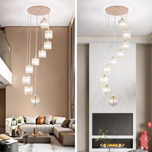 Lustre moderne en cristal doré à 9 lumières, design goutte de pluie, pour plafond haut, montage encastré, idéal pour escalier, hall d'entrée - Product Image 4