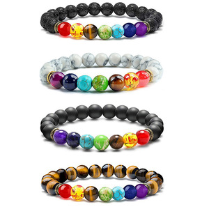 Colorful <b>Beaded</b> <b>Bracelet</b> Natural Stone Beads Yoga Valconic Healing Energy Lava Stone 7 Chakra Diffuser <b>Bracelet</b> - Product Image 1