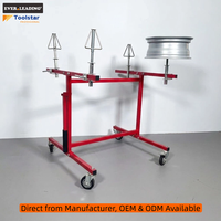 Carro compacto de 4 ruedas para pintura con soportes de cono ajustables, altura de banco de 780 mm, mesa de trabajo de 830x830 mm, estructura galvanizada, ruedas sólidas de 4 pulgadas
