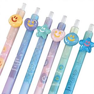 Mignon et Joyeux : Stylo mécanique 0,5 mm avec breloque en plastique pour visage, idéal pour l'école, les enfants et le bureau, avec décoration holographique étoile et cœur sur le stylo. - Product Image 1