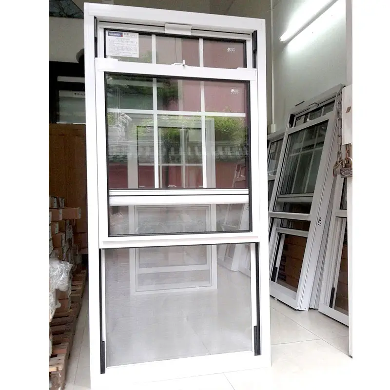 ยุโรปยอดนิยมสไตล์อเมริกัน Pvc เดี่ยวแขวนหน้าต่างแนวตั้งเลื่อนหน้าต่าง Upvc หน้าต่างสายสะพาย