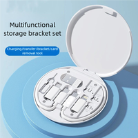 Caja de Almacenamiento Digital 6 en 1 con Soporte Creativo para Teléfono, Incluye Expulsor de Tarjeta SIM y Ranuras para Tarjetas, Carga Portátil/Transferencia de Datos/Almacenamiento