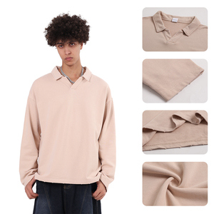 Camiseta Vintage Lavada y Desgastada de 400g, Tejido Grueso 100% Algodón, Cuello Camisero, Bordes Desgastados, Manga Larga, Corte Holgado - Product Image 3