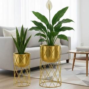 Pot de fleurs moderne en métal pour l'intérieur et l'extérieur, jardin, balcon, patio, maison et bureau, présentoir décoratif pour plantes - Product Image 6