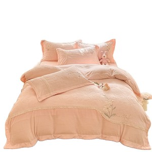 Luxury Milk Velvet Four-Piece <b>Bedding</b> Set Embossed Duvet Cover Sheets Flannel Winter Warm Skin-Friendly Breathable Solid Flower - Product Image 5