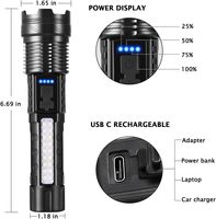 Lampe torche LED super lumineuse 10000 lumens, lampe de poche tactique rechargeable pour le camping en extérieur, lampe de secours