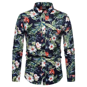 Новый тренд, оптовая продажа, новейший дизайн, Гавайские повседневные 100% хлопковые Необычные Рубашки с цветами для мужской одежды