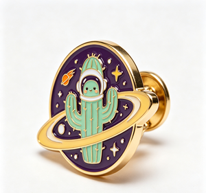Pin de esmalte personalizado de metal con diseño de cactus espacial, pulido, coleccionable, para regalo artístico o para ropa - Product Image 3