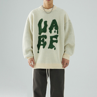Pull à col rond en tricot pour hommes, automne et hiver, ample, 100% coton, broderie de lettres, de haute qualité