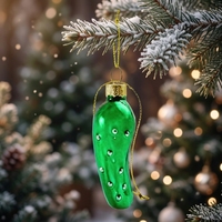 Ornement de Noël en verre soufflé personnalisé en forme de concombre vert, décoration suspendue pour arbre, idéal pour un cadeau de fêtes
