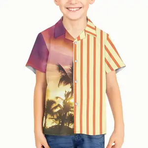 Sonnen untergang Palme drucken Baby-Shirts Sommer hawaiian ischen Stil Kinder kleidung kunden spezifisches Logo/Bild Kinder Mädchen Kurzarm Shirt