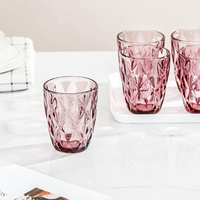 276ml Diamant-geëmbosseerd glazen tumbler voor koude dranken, multicolor vintage glazen beker voor sap, ijskoud water, fruitdranken en serveren