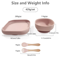 Produits pour bébés en silicone, assiette carrée à ventouse antidérapante, bol à soupe, cuillère et fourchette en silicone avec manche en bois, ustensiles de repas en silicone souple