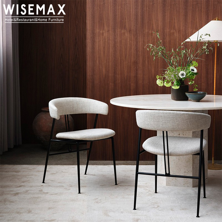 Мебель WISEMAX, датская мебель для гостиной, белая ткань букле, металлическая рама, обеденный стул для отеля, ресторана, спинка на полруки